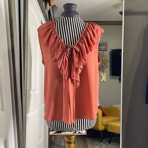 NWT Route 3 tie up shirt with ruffle neck line